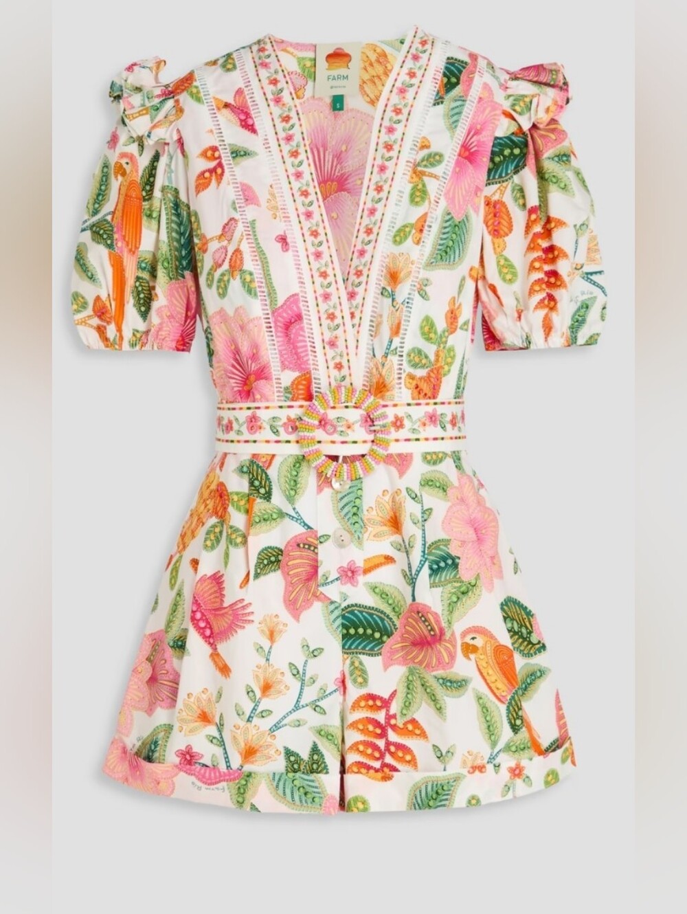 Farm Rio Macaw Bloom Cotton Romper